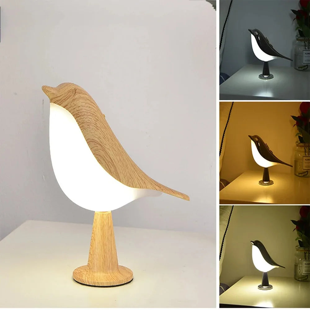 Modern Simple Magpie LED 3 Colors Bedside Lamp Wooden Bird Night Light Touch Control Bedroom Table Reading Lamp Home Decor Light