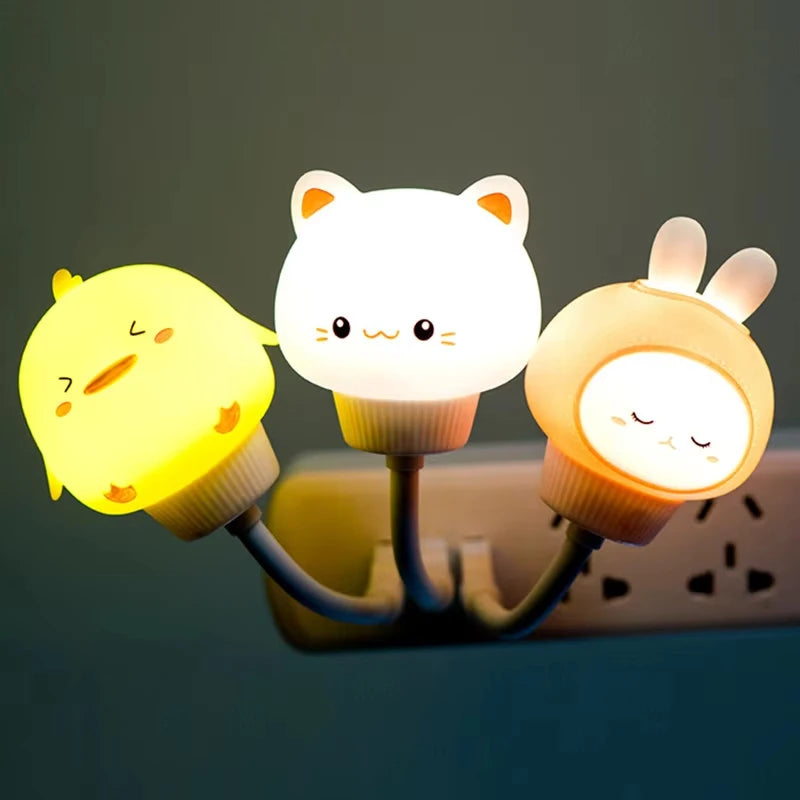 Cute Cartoon Bear Kitten USB Night Light - LED Voice Control Bedside Lamp with Remote for Baby Kid Bedroom Decor