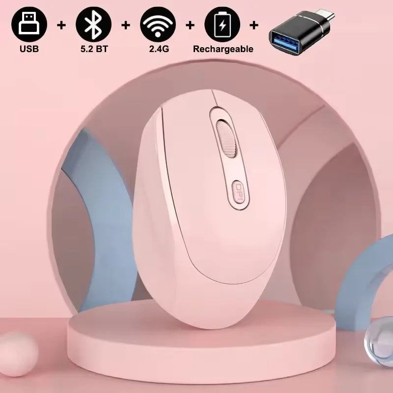 Rechargeable Bluetooth-compatible Wireless Mouse 2.4G Optical Mice with USB RGB 1600DPI Mouse for Computer Laptop PC Mute Mause