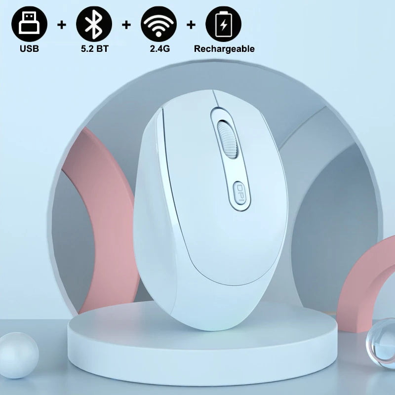 Rechargeable Bluetooth-compatible Wireless Mouse 2.4G Optical Mice with USB RGB 1600DPI Mouse for Computer Laptop PC Mute Mause