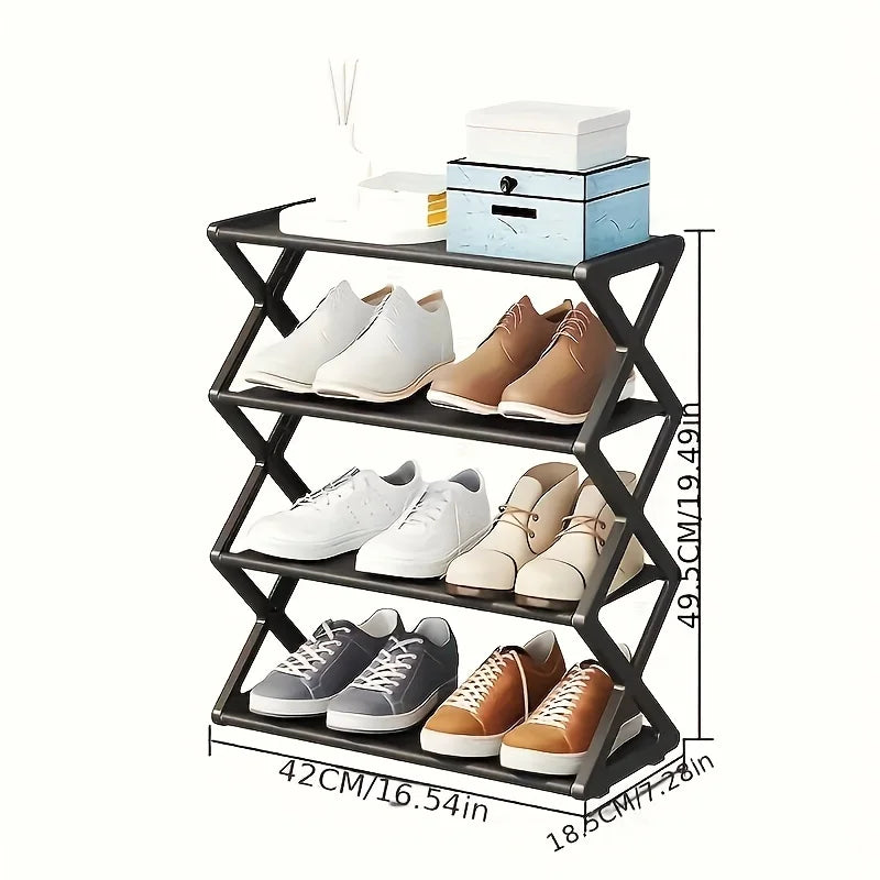 4-Tier Foldable Shoe Rack + Space-Saving Storage Solution，Vintage No Assembly Required,  A 4 Seasons Collapsible Bookshelf