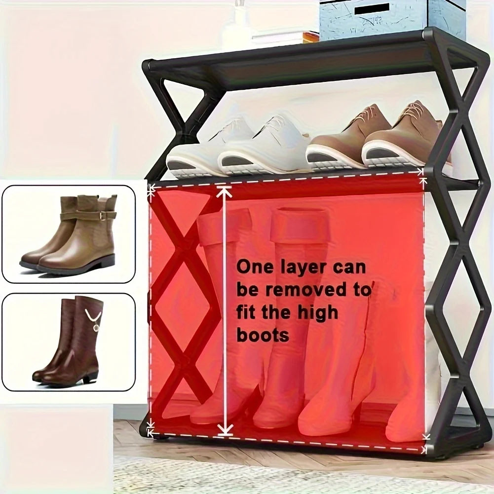 4-Tier Foldable Shoe Rack + Space-Saving Storage Solution，Vintage No Assembly Required,  A 4 Seasons Collapsible Bookshelf