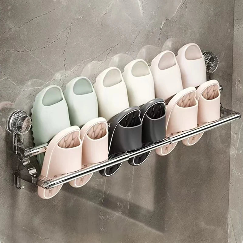 Double Layer 56-94cm Suction cup wall mounted towel rack, Non Perforated bathroom storage rack, bathroom single-pole towel rack