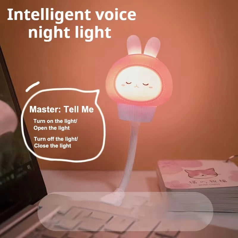 Cute Cartoon Bear Kitten USB Night Light - LED Voice Control Bedside Lamp with Remote for Baby Kid Bedroom Decor