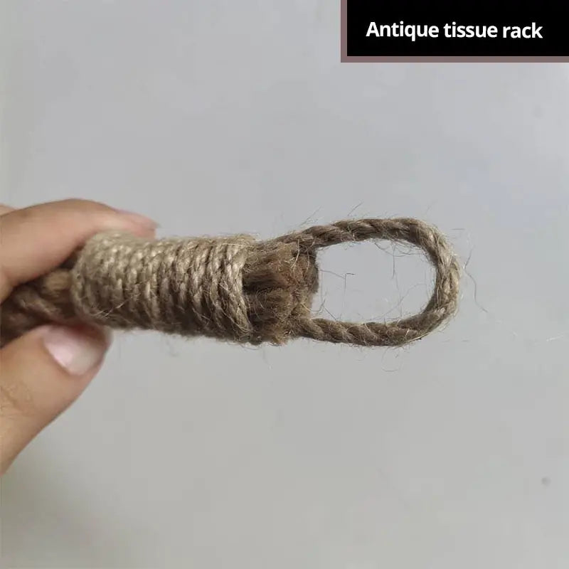 1pc Hemp Rope Tissue Holder Hole Free Wall Hanging Cotton String Hemp Rope Tissue Holder Solid Wood Roll Paper Holder