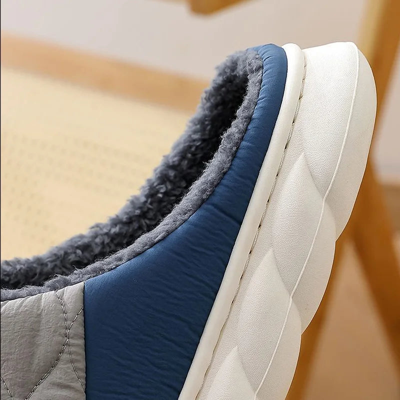 Winter Casual Men's Slippers Indoor Waterproof Home Shoes Fur Flat Warm Fashion Couples Bedroom Houseshoes Large size 48/49