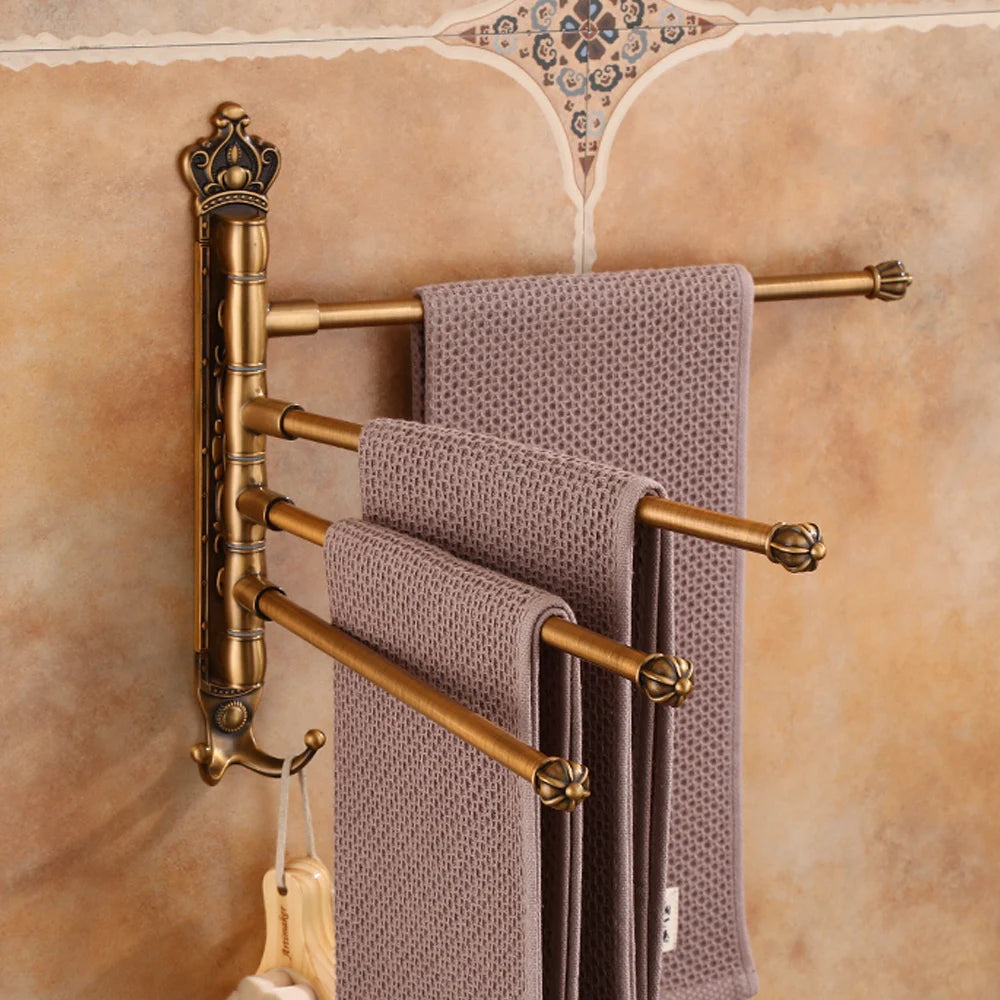 Antique Swivel Towel Hanger Carved Towel Bar Wall Mounted Folding Bathroom Towel Rail Rack - Elegant Bathroom Towel Holder