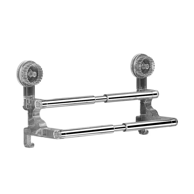 Double Layer 56-94cm Suction cup wall mounted towel rack, Non Perforated bathroom storage rack, bathroom single-pole towel rack