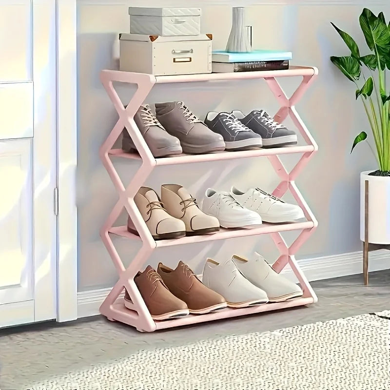 4-Tier Foldable Shoe Rack + Space-Saving Storage Solution，Vintage No Assembly Required,  A 4 Seasons Collapsible Bookshelf