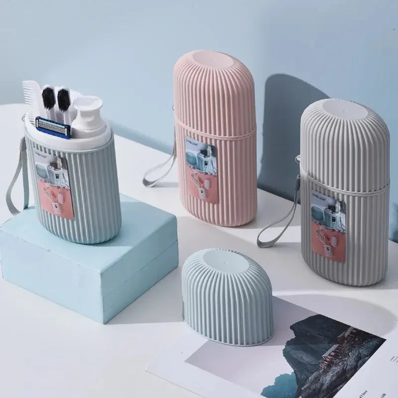 Travel Mouthwash Cup Portable Cute Essential for Business Trips Toothbrush Case with Lid Multifunctional Storage Set