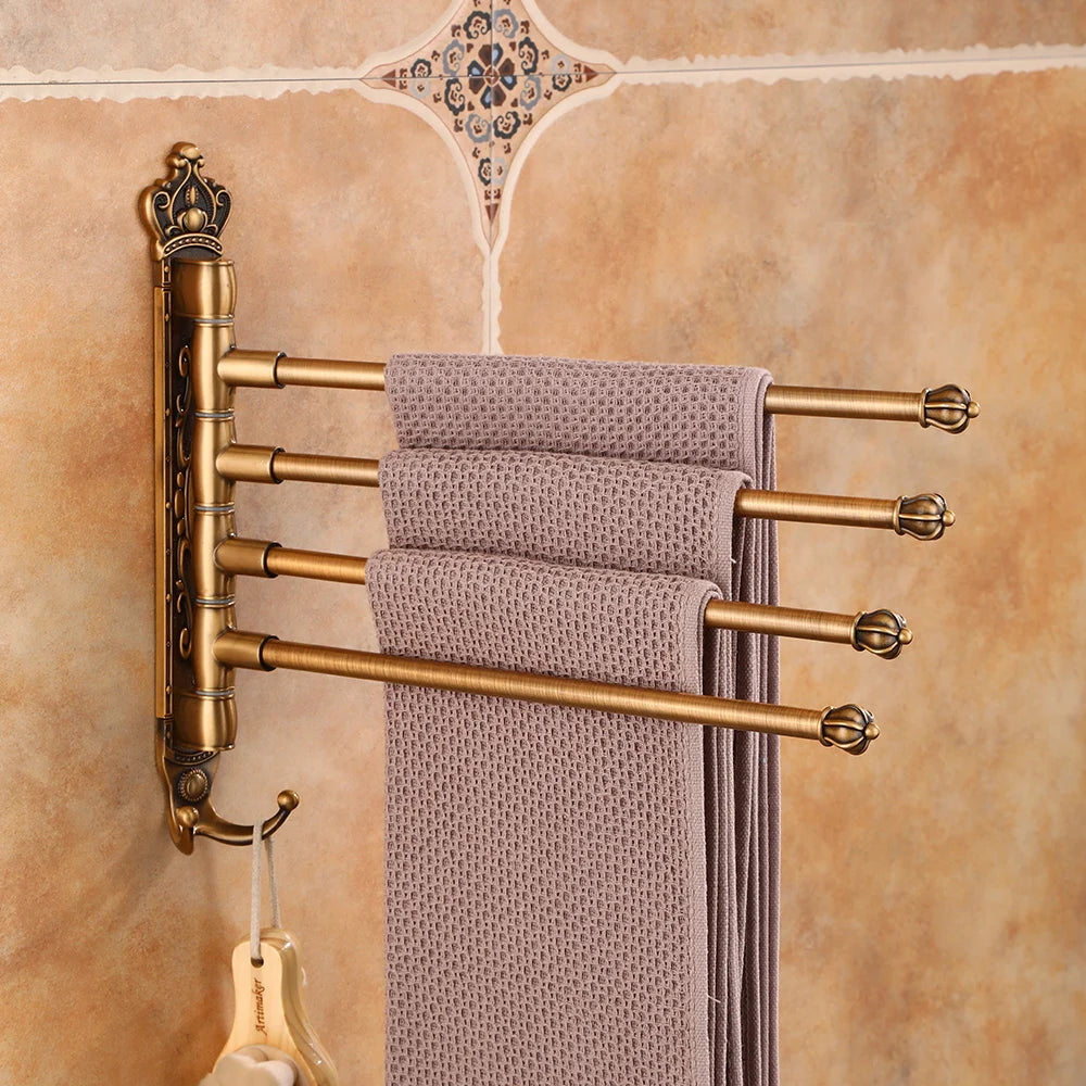 Antique Swivel Towel Hanger Carved Towel Bar Wall Mounted Folding Bathroom Towel Rail Rack - Elegant Bathroom Towel Holder