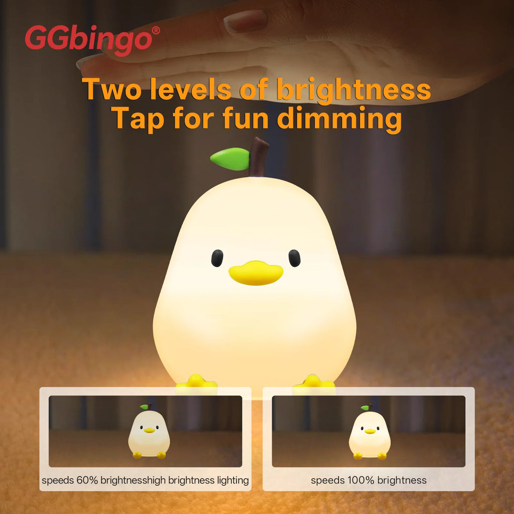 Touch Sensor RGB LED Night Light Cute Pear Duck Hamster Silicone Lamp for Kids USB Rechargeable Bedroom Bedside Lighting