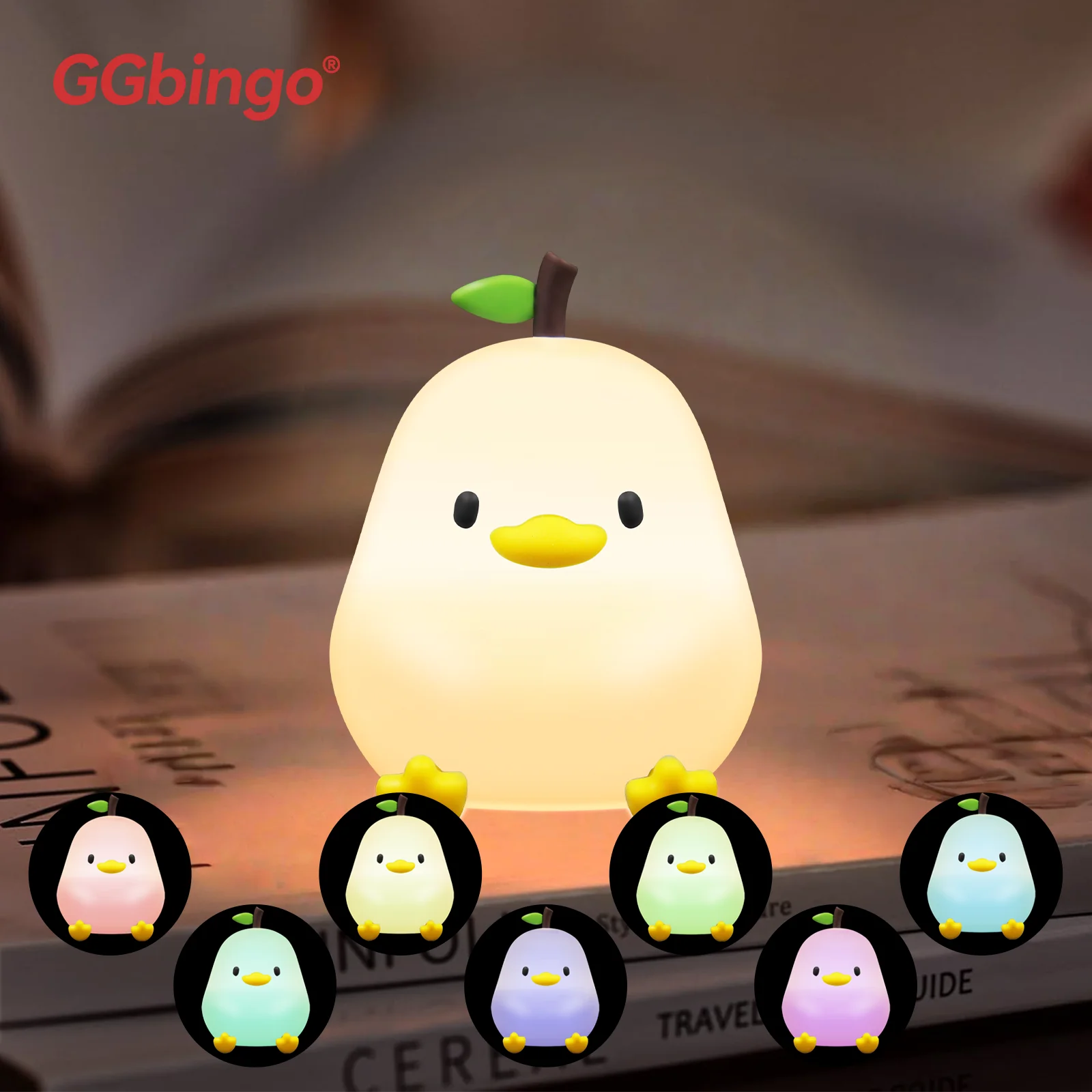 Touch Sensor RGB LED Night Light Cute Pear Duck Hamster Silicone Lamp for Kids USB Rechargeable Bedroom Bedside Lighting