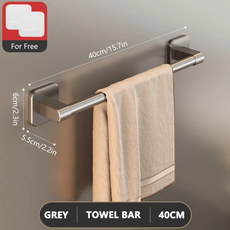 Towel Holder Space Aluminum No Drilling Bathroom Towel Organizers Self-adhesive Towel Bar Bathroom Shelves Hand Towel Bar