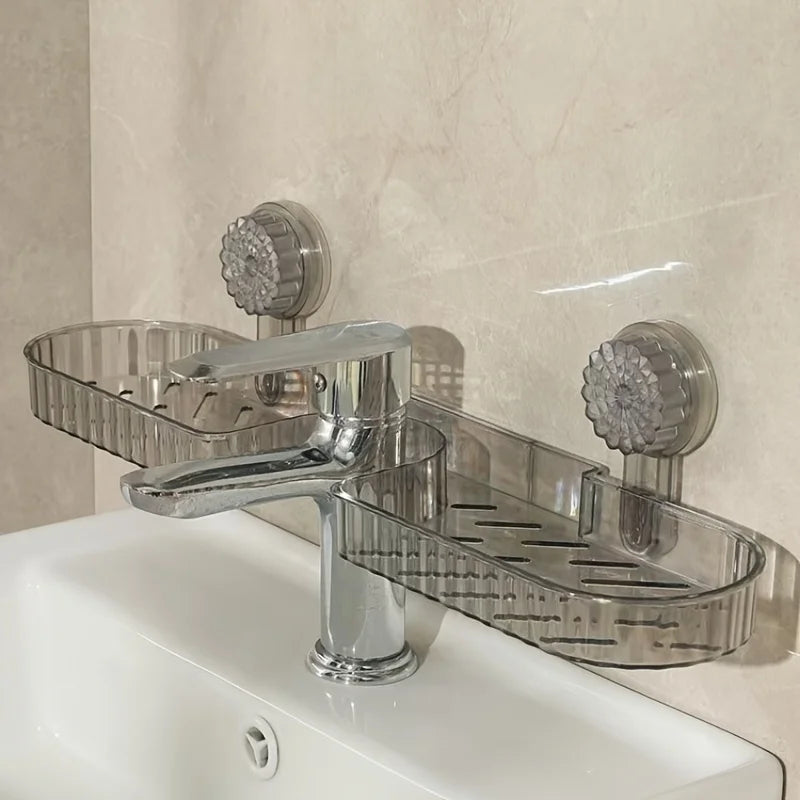 1 Piece, Available in Two Colors, Suction Cup Washstand Storage Rack for Bathroom, Toilet, Mirror Front, Faucet, High Aesthetic Value, No-Drill Wall-Mounted, Universal