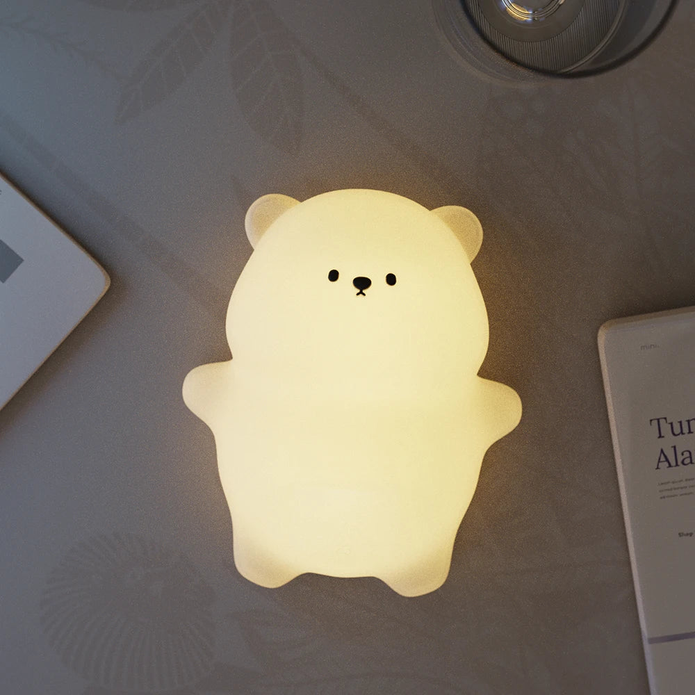 Cute Silicone LED Night Light 3 Level Brightness Rechargeable Nursery Sleeping Lamp Cordless Nightlights For Kids Room Decor