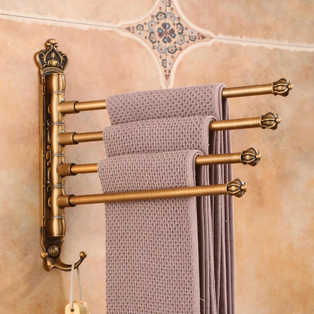 Antique Swivel Towel Hanger Carved Towel Bar Wall Mounted Folding Bathroom Towel Rail Rack - Elegant Bathroom Towel Holder