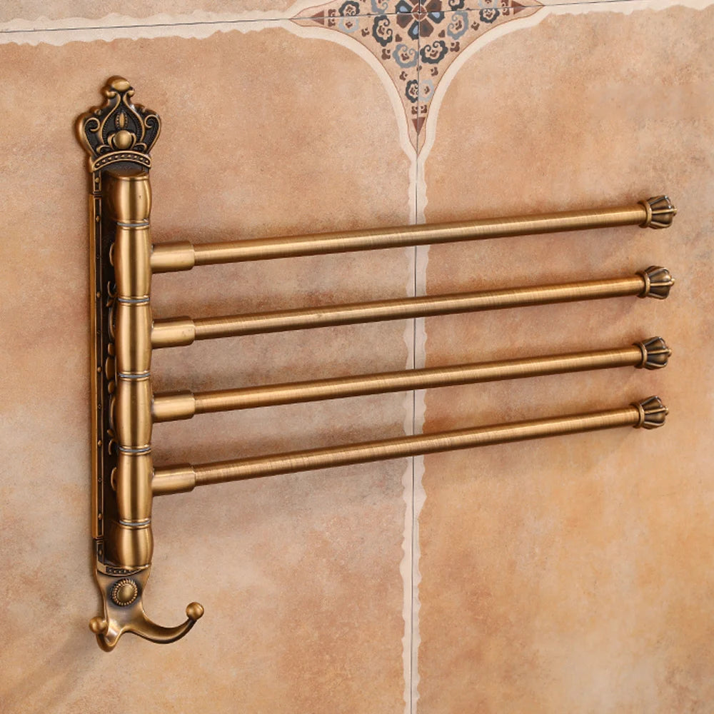 Antique Swivel Towel Hanger Carved Towel Bar Wall Mounted Folding Bathroom Towel Rail Rack - Elegant Bathroom Towel Holder