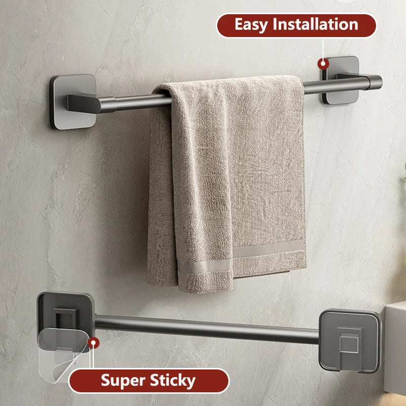 Towel Holder Space Aluminum No Drilling Bathroom Towel Organizers Self-adhesive Towel Bar Bathroom Shelves Hand Towel Bar