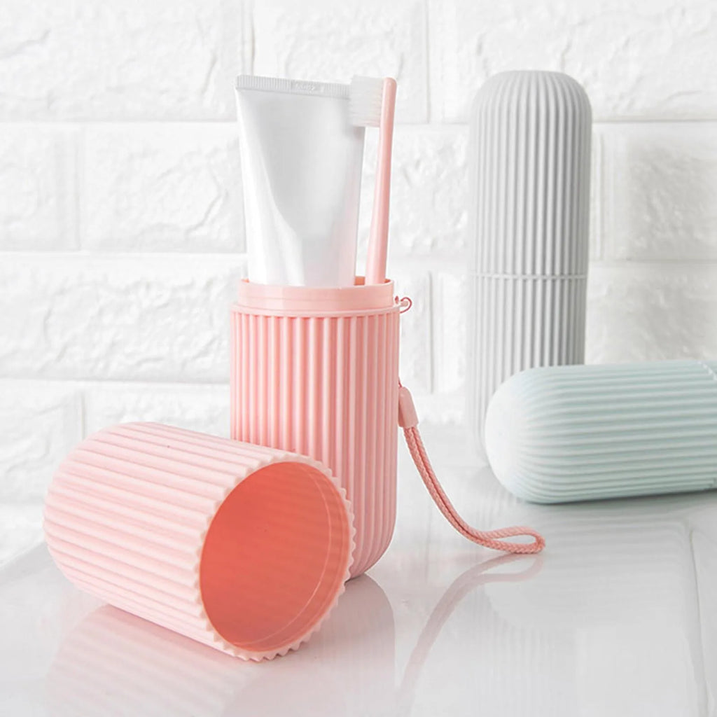 Pink Empty Travel Portable Toothbrush Cup Bathroom Toothpaste Holder Storage Case Box Organizer Travel Toiletries Storage Cup