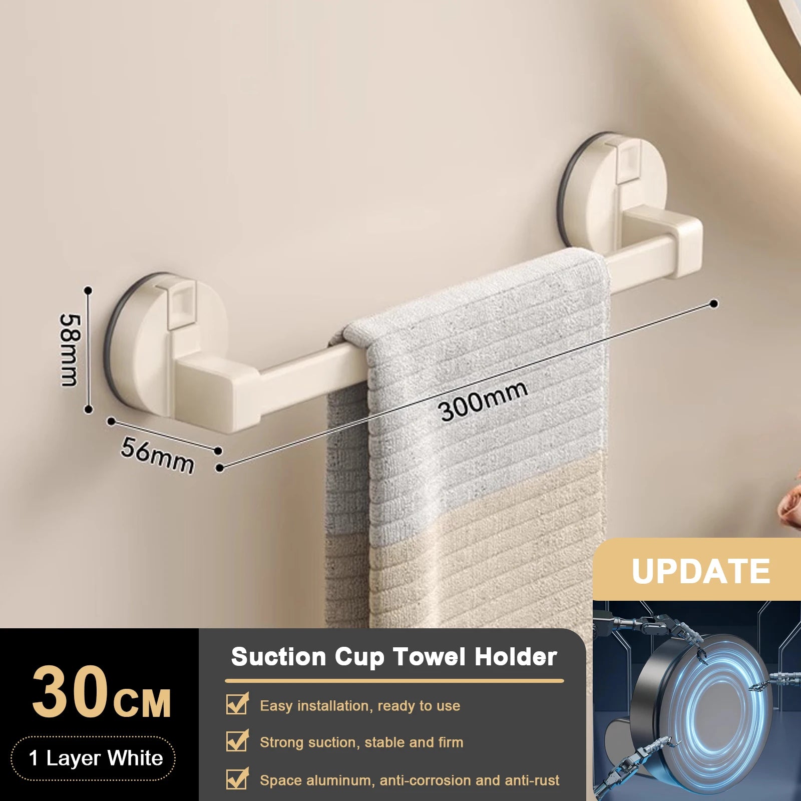 Suction Cup Bathroom Hand Towel Rack Towel Holder Wall Mount No Drill Mount 30/40/50cm Towel Bar Double Bar 2 Tier Apartment