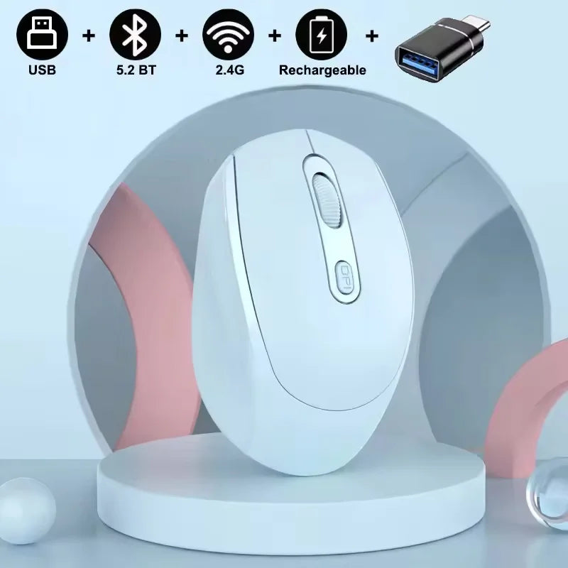 Rechargeable Bluetooth-compatible Wireless Mouse 2.4G Optical Mice with USB RGB 1600DPI Mouse for Computer Laptop PC Mute Mause