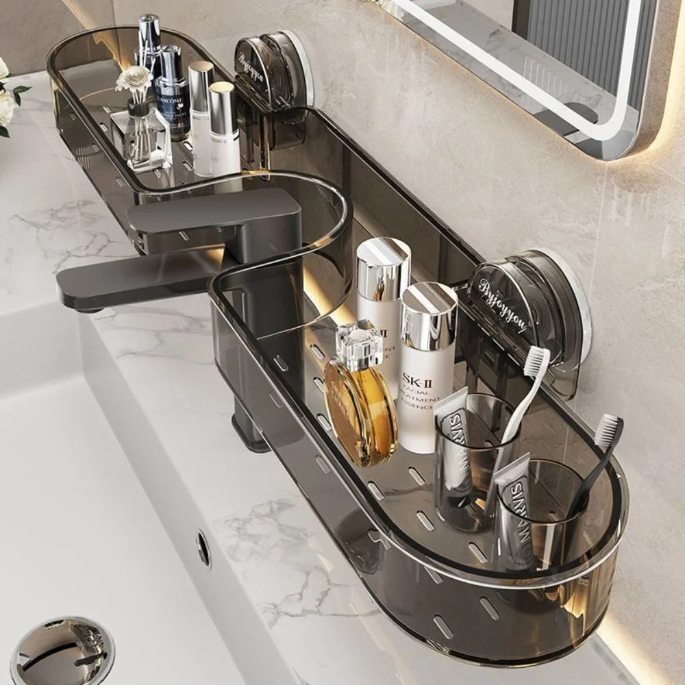 1 Piece, Available in Two Colors, Suction Cup Washstand Storage Rack for Bathroom, Toilet, Mirror Front, Faucet, High Aesthetic Value, No-Drill Wall-Mounted, Universal