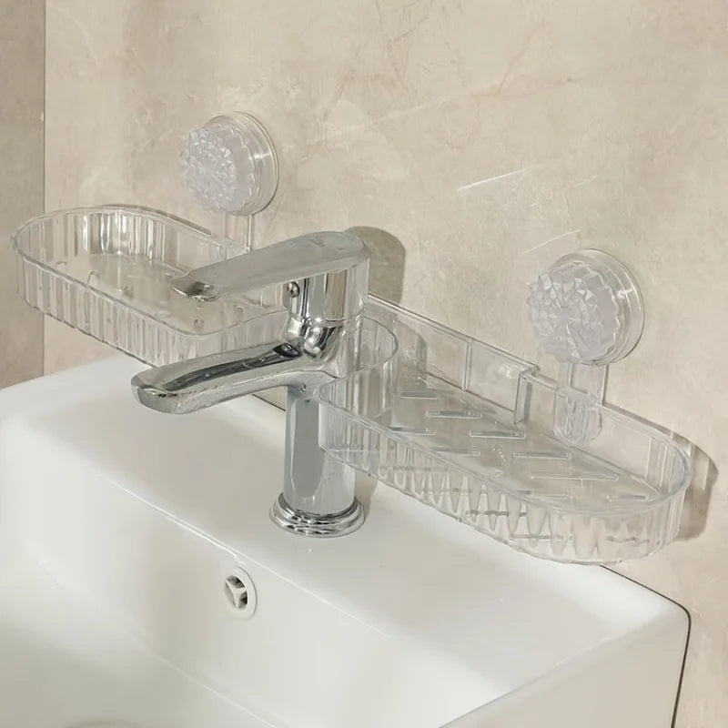 1 Piece, Available in Two Colors, Suction Cup Washstand Storage Rack for Bathroom, Toilet, Mirror Front, Faucet, High Aesthetic Value, No-Drill Wall-Mounted, Universal