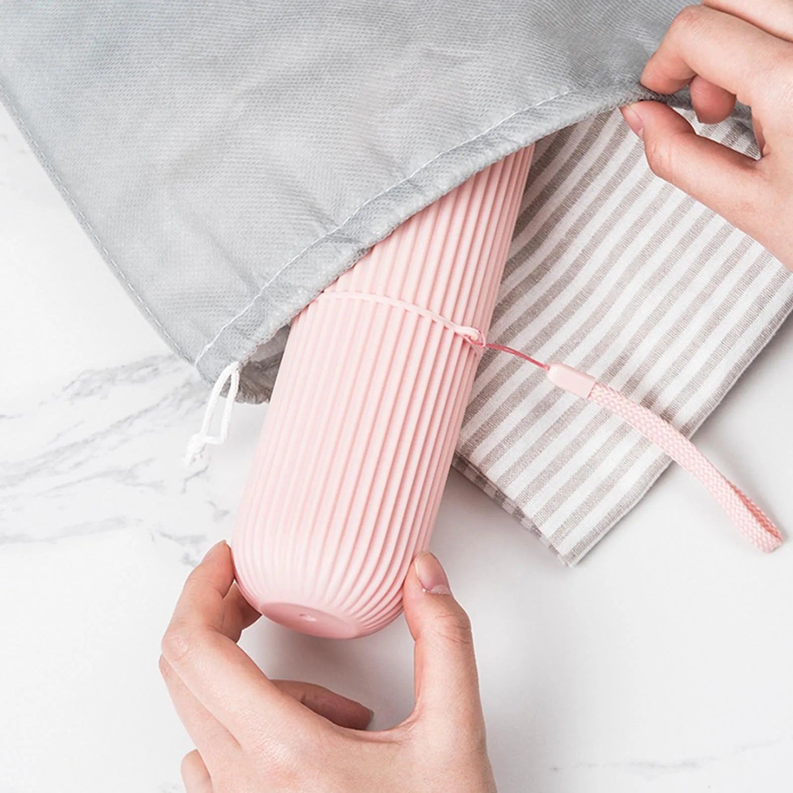 Pink Empty Travel Portable Toothbrush Cup Bathroom Toothpaste Holder Storage Case Box Organizer Travel Toiletries Storage Cup