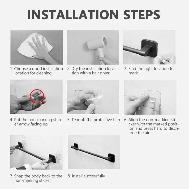 Towel Holder Space Aluminum No Drilling Bathroom Towel Organizers Self-adhesive Towel Bar Bathroom Shelves Hand Towel Bar