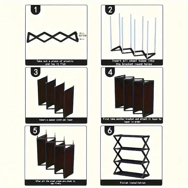 4-Tier Foldable Shoe Rack + Space-Saving Storage Solution，Vintage No Assembly Required,  A 4 Seasons Collapsible Bookshelf