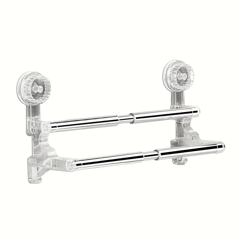 Double Layer 56-94cm Suction cup wall mounted towel rack, Non Perforated bathroom storage rack, bathroom single-pole towel rack