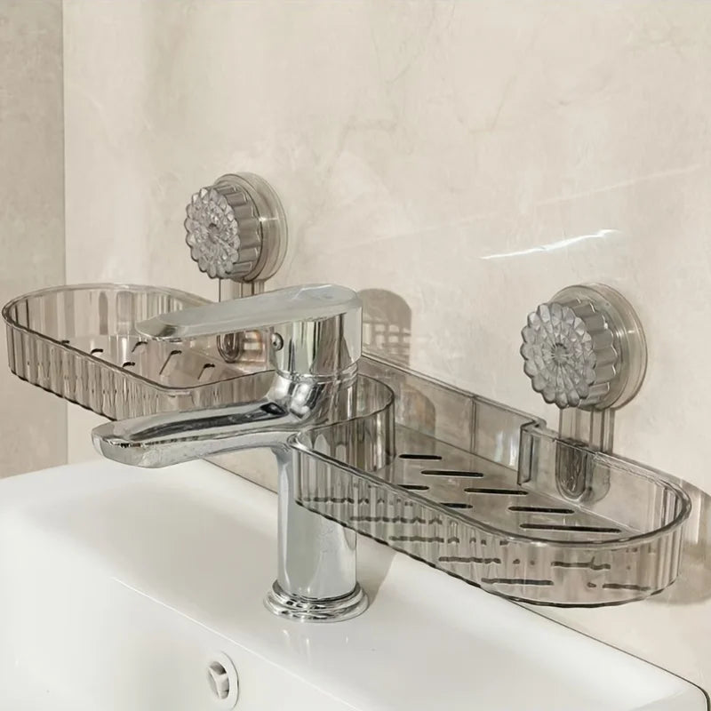 1 Piece, Available in Two Colors, Suction Cup Washstand Storage Rack for Bathroom, Toilet, Mirror Front, Faucet, High Aesthetic Value, No-Drill Wall-Mounted, Universal