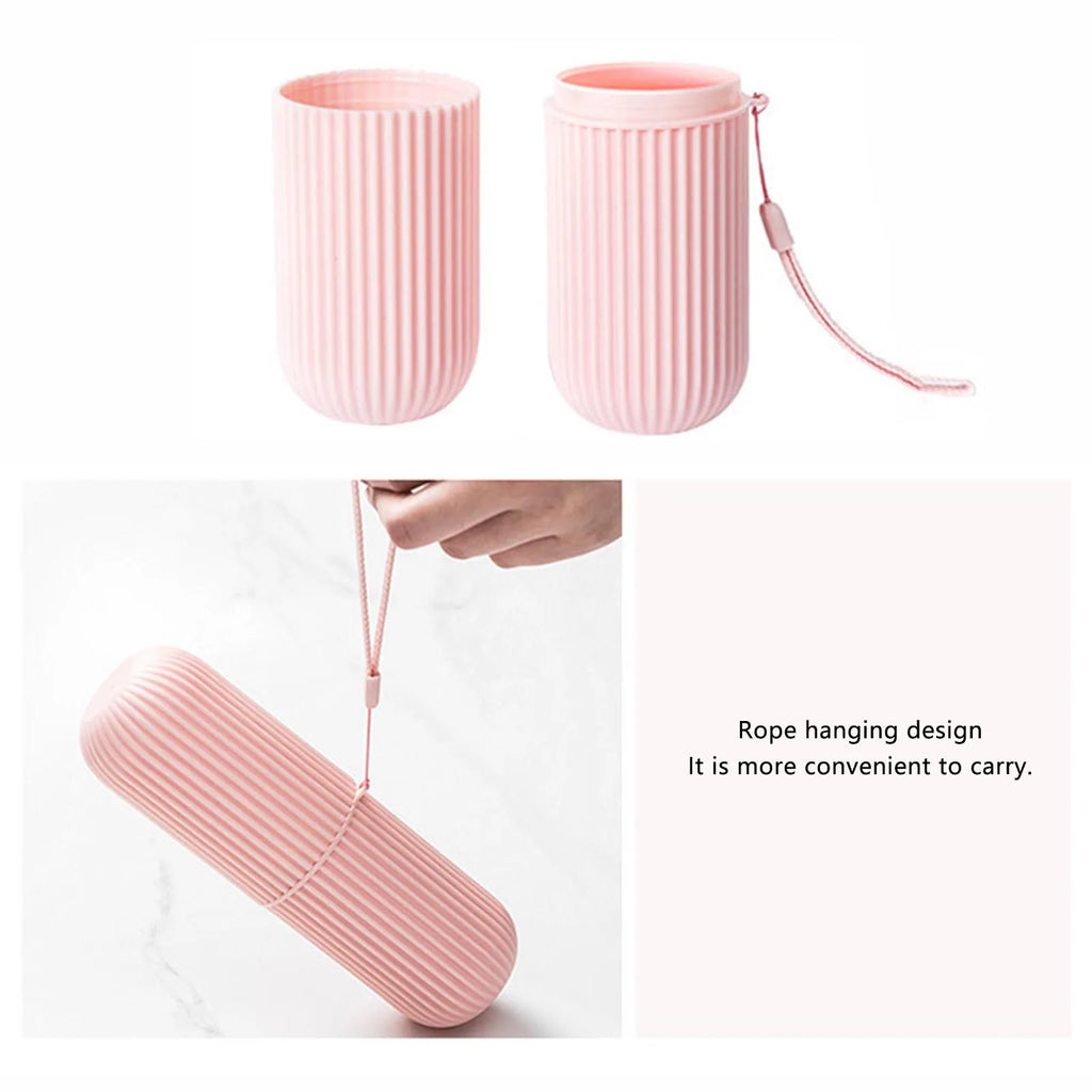 Pink Empty Travel Portable Toothbrush Cup Bathroom Toothpaste Holder Storage Case Box Organizer Travel Toiletries Storage Cup