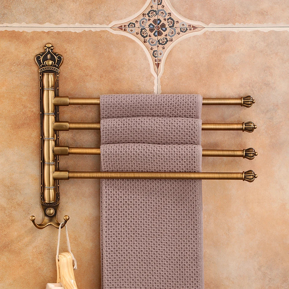 Antique Swivel Towel Hanger Carved Towel Bar Wall Mounted Folding Bathroom Towel Rail Rack - Elegant Bathroom Towel Holder