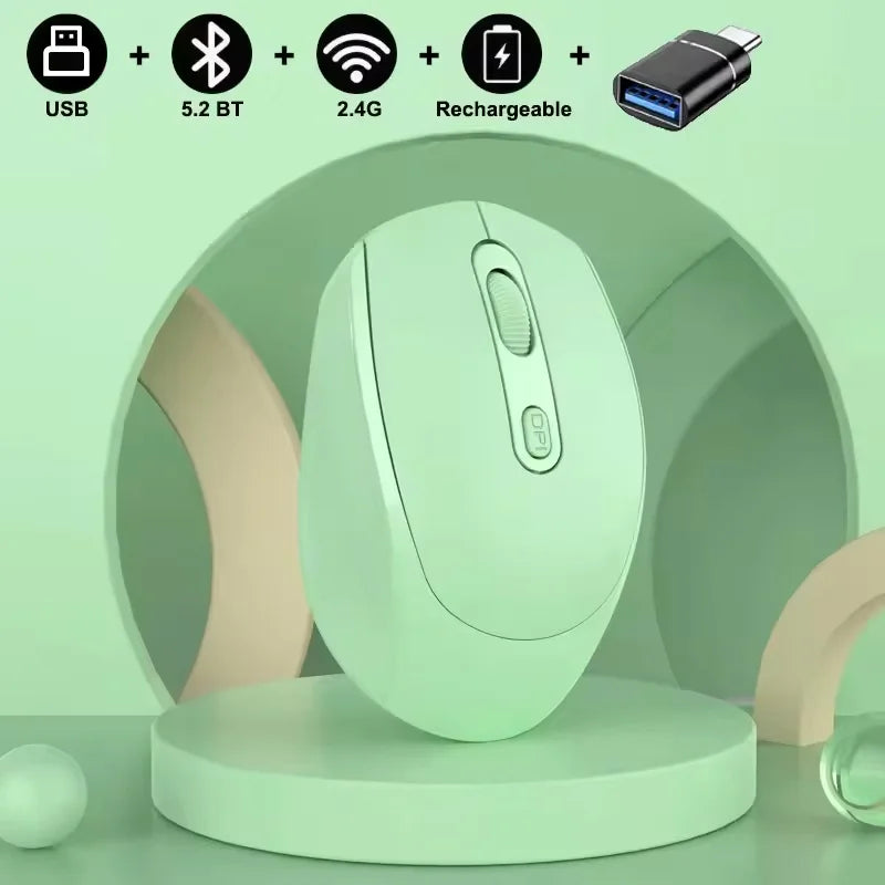 Rechargeable Bluetooth-compatible Wireless Mouse 2.4G Optical Mice with USB RGB 1600DPI Mouse for Computer Laptop PC Mute Mause