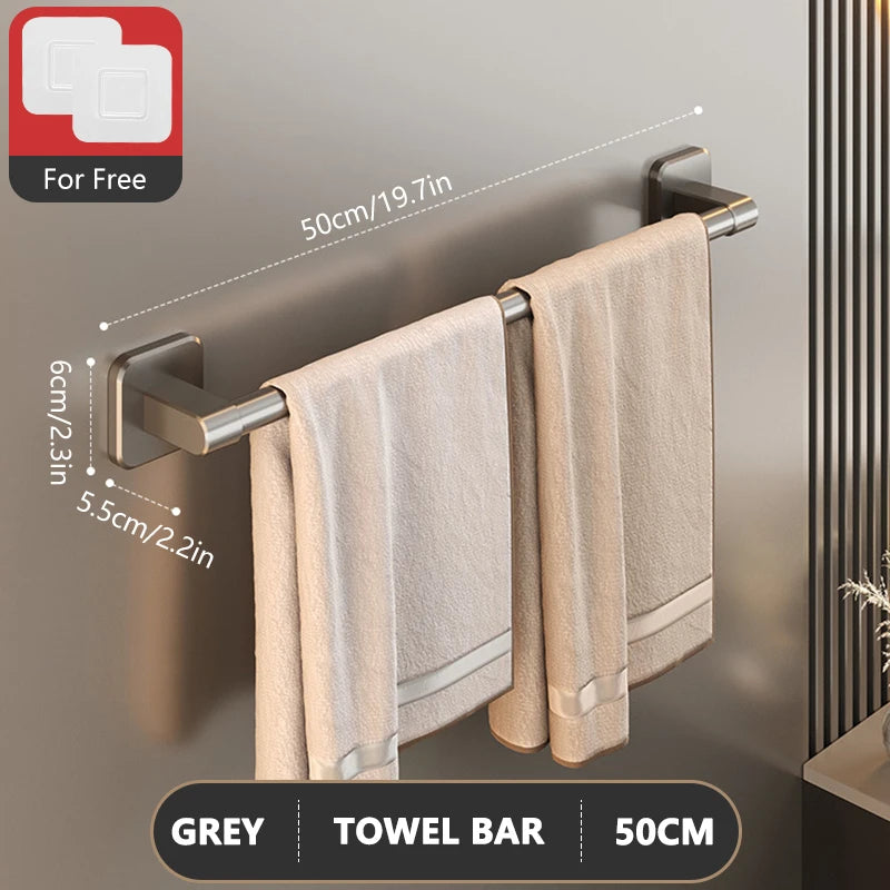 Towel Holder Space Aluminum No Drilling Bathroom Towel Organizers Self-adhesive Towel Bar Bathroom Shelves Hand Towel Bar
