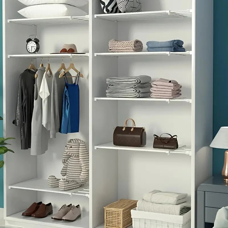 3-Piece Adjustable Storage Shelf Set - Heavy-Duty Plastic Construction with No Drilling Required, Space-Saving, White Modern Design, Adjustable Height, Suitable for Closet, Kitchen, Bathroom Organization - Easy to Install, Ve