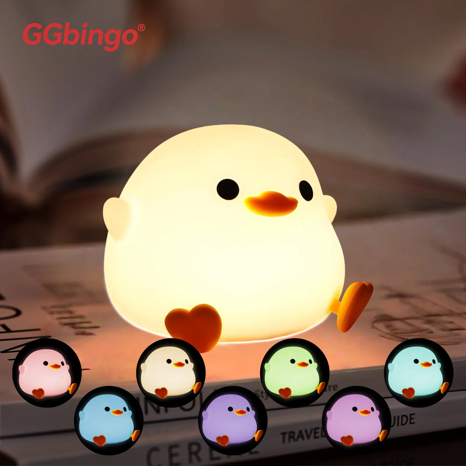 Touch Sensor RGB LED Night Light Cute Pear Duck Hamster Silicone Lamp for Kids USB Rechargeable Bedroom Bedside Lighting