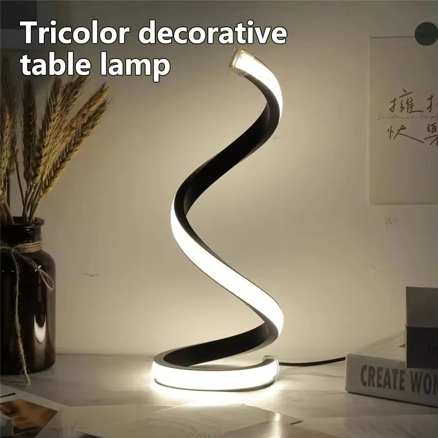 Creative Spiral LED Night Light 3 Colors Dimmable Desk Lamp Reading Light for Living Room Office Desk Bedroom Bedside Decor