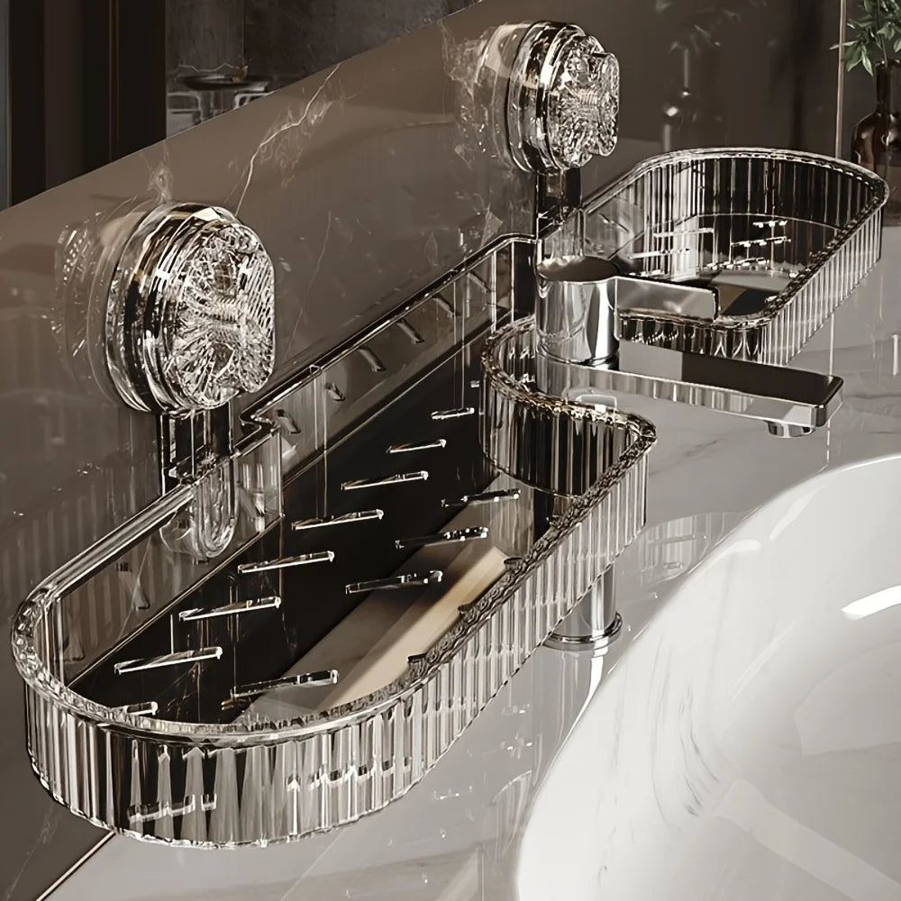 1 Piece, Available in Two Colors, Suction Cup Washstand Storage Rack for Bathroom, Toilet, Mirror Front, Faucet, High Aesthetic Value, No-Drill Wall-Mounted, Universal